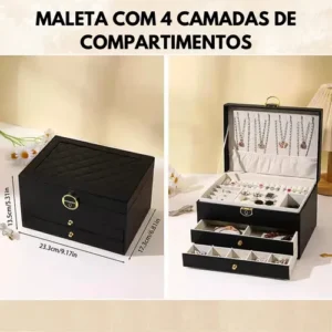 Porta Joias 3 Camadas Couro Caixa De Jóias Feminina Cor Preto - Imagem 4