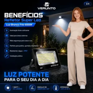 Kit 3 Refletores LED 200W VERUNTO Branco Frio IP67 Alumínio - Imagem 3