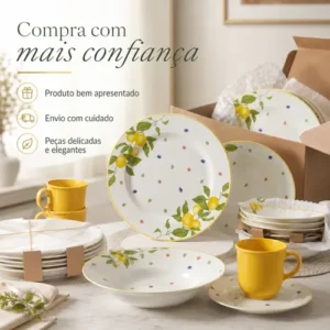Aparelho Jogo De Jantar 16 Peças Porcelana Florido Limão - Imagem 7