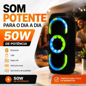 Caixa De Som Bluetooth Potente 50w Rgb Tws Usb Fm Portátil - Imagem 3