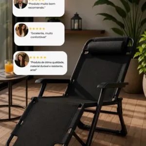 Cadeira Espreguiçadeira Reclinável Piscina Dobrável Preto Revomax - Imagem 13