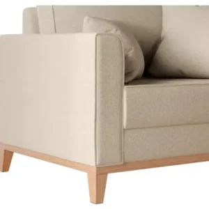 Poltrona Beny Pés E Base Em Madeira Linho Cotton Bege Cor Marrom-claro Mobly - Imagem 5