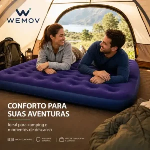 Colchão Inflável Casal grande Confortável e Aveludado para Acampamento com Bomba de Ar - Aguenta até 300kg - Wemov - Imagem 5