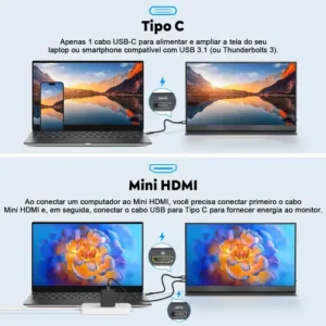 Monitor Portátil ZokTop 15.6" Full HD IPS com VESA e Suporte Ajustável - Imagem 6