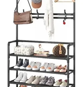 Vittak Sapateira Organizador Vertical Cabideiro Roupa Prateleiras Sapatos Bolsa Multiuso Cor Preto - Imagem 3