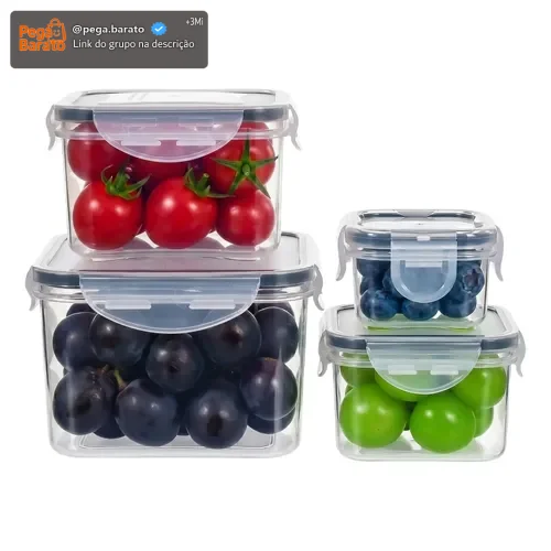 Conjunto 4 Potes Hermeticos Transparente Vasilhas Plasticas