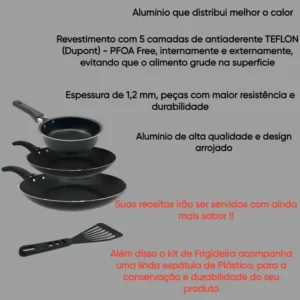 Conjunto De Frigideira 3 Pçs Antiaderente Techflon Nacional Cor Preto - Imagem 5