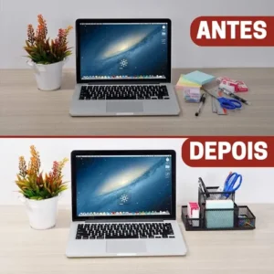 Kit Organizador De Escritório Preto Porta Treco Caneta Lixo - Imagem 6