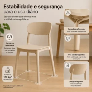 Kit 4 Cadeiras Sala Jantar Pretas Empilháveis Modernas - Imagem 7
