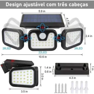 Refletor Solar Led 3 Cabeças Ajustavel Sensor Movimento 50w - Imagem 7
