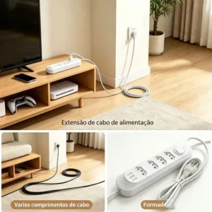 Extensão 2 Metros 4 Tomadas 3 Usb/2usb 10a Régua Energia - Imagem 9