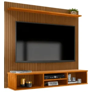 Painel Suspenso Everest TV Até 50" Cor Naturale MDP Design Ripado 3 Nichos - Imagem 2