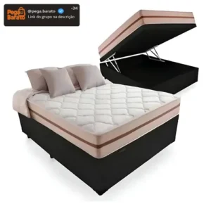 Cama Box Baú Casal Com Colchão Pillow Angel Molas Ensacadas Cor Preto - Imagem 1