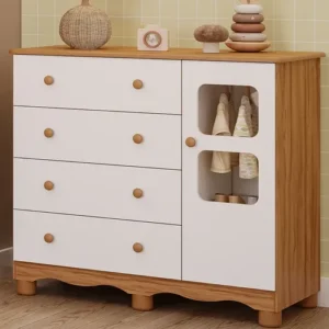 Cômoda Infantil Peroba Uli 4 Gavetas 1 Porta MDF Multicolorido - Imagem 4