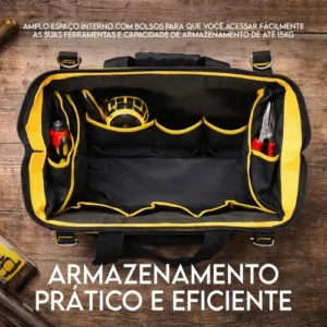 Bolsa Maleta De Ferramentas Grande Reforçada 16 Bolsos Para Eletricista E Profissionais - Fundo Firme Em Borracha - Preto E Amarelo Travunker - Imagem 6