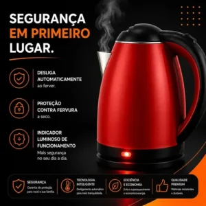 Chaleira Elétrica Inox Vermelha Hold On 1.8L, Com Desligamento Automático e Aquecimento Rápido - Imagem 6