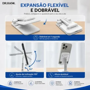 Kit 2 Suportes Celular Tablet De Mesa Ajustável Dobrável Universal Dr Hank Branco E Preto Base Antiderrapante Suporte Ergonômico Altura Regulável - Imagem 6
