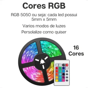 Fita Led Rgb 5m 5050 Colorida Decoração + Fonte + Controle - Imagem 6