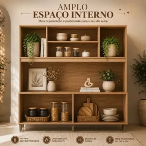 Kit Armário de Cozinha Nicioli Magazin 120 5 Portas Freijó/Off White Cristal Moderno Compacto Organizador Resistente - Imagem 4
