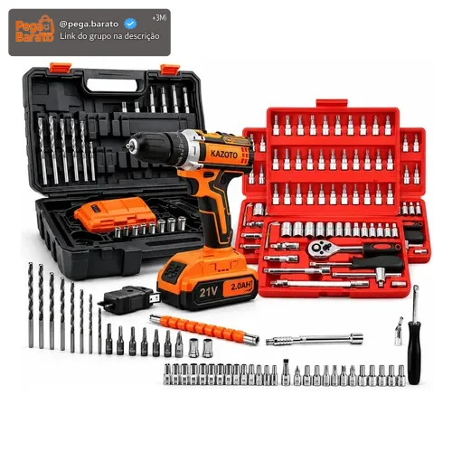 Parafusadeira Furadeira 21v + Kit Maleta 46 Pcs Allen Kazoto