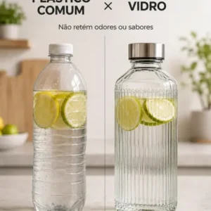 Kit 3 Garrafas Vidro Canelado Tampa Inox Geladeira Água - Imagem 5