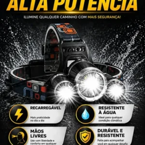 Lanterna De Cabeça Led Recarregável Farol Bike 3 Leds Zoom 300m Alta Potência Pesca Trilha Camping - Imagem 3