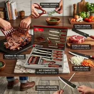 Conjunto De Facas Chef Profissional 8 Peças Churrasco Inox - Imagem 9