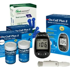 Kit Glicosímetro On Call Plus II Azul Escuro com 100 Tiras e 100 Lancetas - Imagem 3