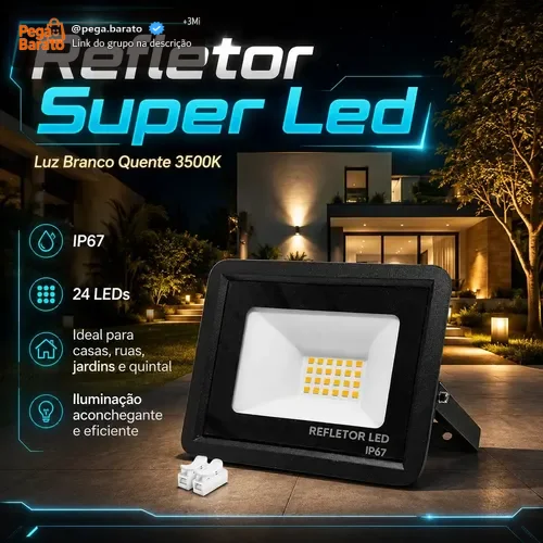 Refletor Super Led 50W Lumi SMD Branco Quente IP67 Alumínio Externo