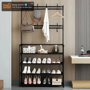 Vittak Sapateira Organizador Vertical Cabideiro Roupa Prateleiras Sapatos Bolsa Multiuso Cor Preto - Imagem 1