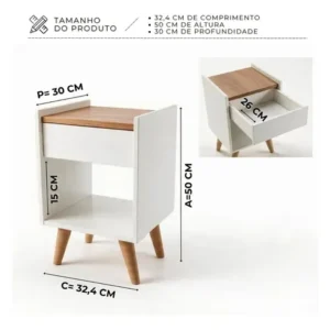 Mesinha De Cabeceira Lateral Retro Luxo Branco Fosco Gaveta - Imagem 2