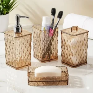 Kit De Banheiro Luxo 4 Utensilios De Lavabo Plasutil Casa - Imagem 4