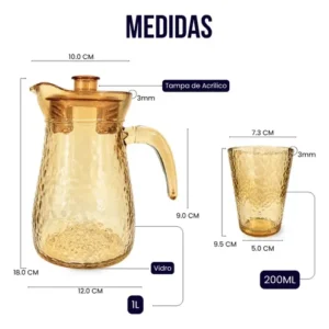 Conjunto Jarra e 6 Copos Âmbar 7 Peças Vidro Acrílico 900ml - Imagem 9