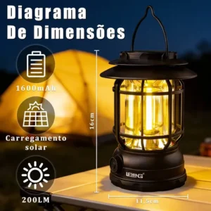 Lanterna Lampião Com Led C/ Placa Solar Recarregável - Imagem 8