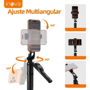 Tripé Extensível Profissional Para Celular 1,9m, Bastão De Selfie Dobrável Portátil Com Controle Remoto Bluetooth E Alça Equilíbrio , Rotação 360°, Parafuso 1/4 Compatível Câmeras, Gopro,ios E Android - Imagem 5
