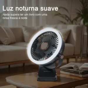 Ventilador Portátil Recarregável 2400mah 5 Velocidades Led Cor Preto - Imagem 3