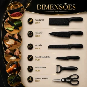 Kit Facas Inox 7 Peças Jogo para Cozinha Churrasco Conjunto Premium + Brinde Afiador De Facas Aquattro - Imagem 6