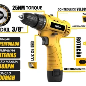 Parafusadeira Furadeira Sem Fio 25n 3/8 12v 10mm Bivolt Bateria Arstheco - Imagem 11