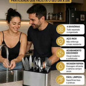 Porta-Talheres de Aço Inox com 4 Divisórias para Utensilios de Cozinha - Imagem 13