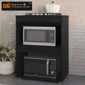 Balcão Adriana para Cooktop e Micro-ondas 75cm, Preto – AJL Móveis - Imagem 1