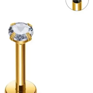 Kit 2 Piercing Cartilagem Titânio Haste 8mm Zircônia 3mm Dourado - Imagem 5