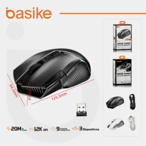 BASIKE mouse gamer sem fio RGB Mouse Recarregável Mouse, Mouse Tri-Modes BT5.1/Tipo C com fio/Sem fio 2.4G - Sensor 30G - 12.800 DPI - 96g Leve 9 ComandosAjustávels Up to 260h Battery Life for PC/Mac - Imagem 11