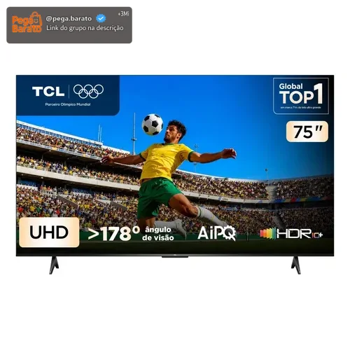 Smart TV TCL 75 Polegadas UHD 4K P6K WiFi Bluetooth Google TV 3 HDMI HDR10+ Dolby Audio 75P6K