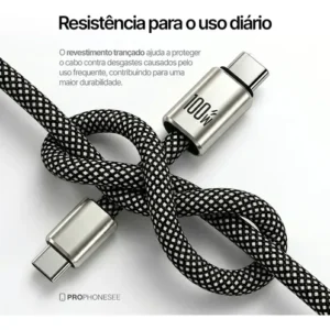 Cabo Usb Tipo C Turbo Compatível Com Iphone Apple Samsung Android Xiaomi Mi Motorola Playstation Ps5 USBC 100W Longo Carregador 2 Metros Dados Celular Controle Turbo Duas Pontas Duplo Rápido Nylon - Imagem 4