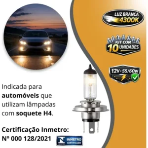 Kit 10 Lâmpada Halógena H4 4300k 12v 60/55w Tech One Code - Imagem 3