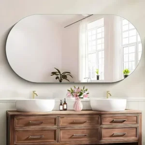 Espelho Lopazzi Orgânico 90x40cm Lapidado Luxo Moderno Oval 90x40cm Suporte - Imagem 5