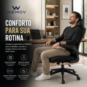 Cadeira De Escritório Ergonomica Wemov Confort Giratoria Resistente Reforçada 180kg Confortável Reunião - Imagem 5