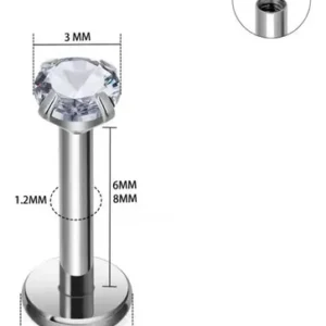 Kit Piercing Tragus Cartilagem Titânio Zircônia Antialérgico 6x3mm - Imagem 9