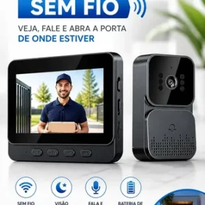 Vídeo Porteiro Campainha com Áudio Monitor Sem Fio Interfone Bidirecional Wireless Hd Cor Cinza-escuro Casa Segura VLX - Imagem 2