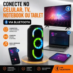 Caixa De Som Bluetooth Potente 50w Rgb Tws Usb Fm Portátil - Imagem 5